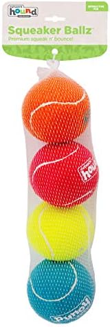 Outward Hound Squeaker Ballz Tennis Ball Dog Toy, Large, 3", 4-Pack | Squeaks & Bounces, Bright Colors, Interactive Fetch & Training, Indoor Outdoor, Moderate Chewers, Large Dogs (50 lbs & Over)