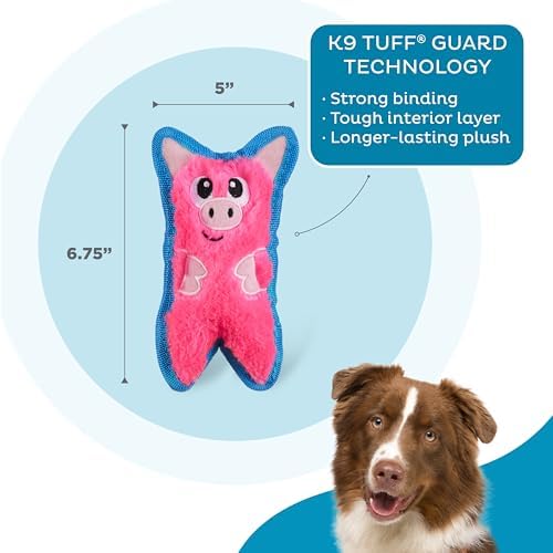 Outward Hound Durablez Minis Tough Chew Plush Squeaky Dog Toy, Pig, 6.8"