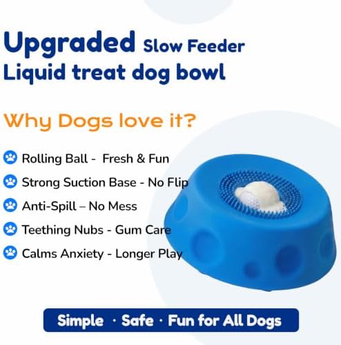 Lick and Roll Bowl for Dogs - Slow Feeder with Rolling Ball, Anxiety Relief