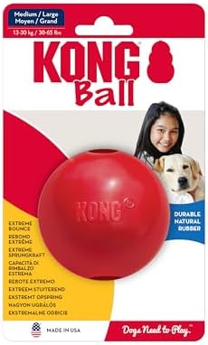 KONG Ball with Hole, Natural Rubber Fetch Toy, Red, for Large/Medium Dogs