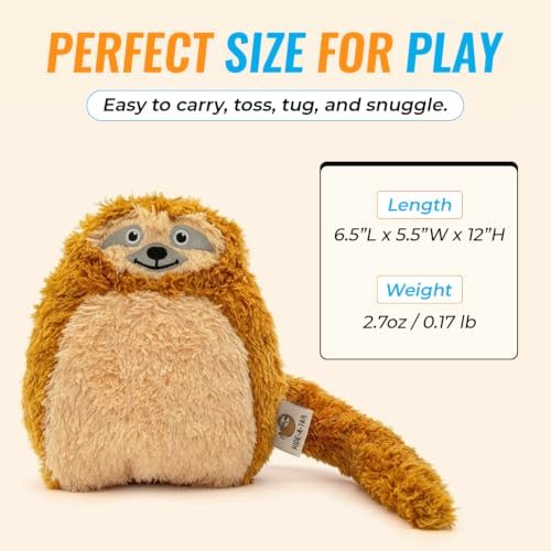 Guru Hide-A-Tail Sloth Plush Dog Toy - Interactive Puzzle Toy with Treat Pocket - Squeaky Crinkle Dog Toy for Tug and Fetch - Soft Durable Plush - Medium Size
