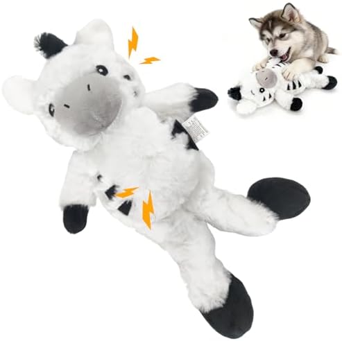 13.78 Inch Black White Zebra Squeaky Dog Toy, Plush Chew Toy with Bungee Legs for Puppy Teething, Indoor Outdoor Interactive Toy for All Dog Sizes