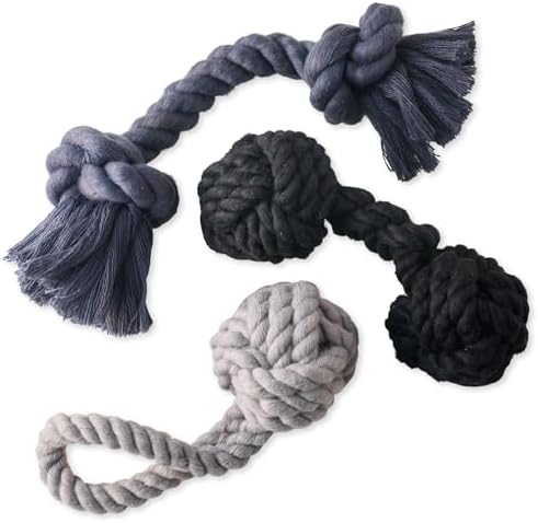 Pet Passion Brady The Rope Tug Toy 3-Pack Organic Cotton Dog Rope Pull Toys for All Pet Breeds, Gray Ombre, One Size