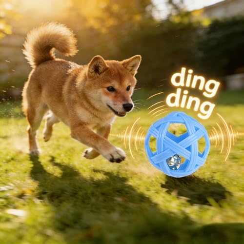 Dog Ball Toy with Bell for Small Dogs& Puppy, Small Dog Ball for Boredom Relief & Teething, TPR Chew Resistant Interactive Fetch Toy.