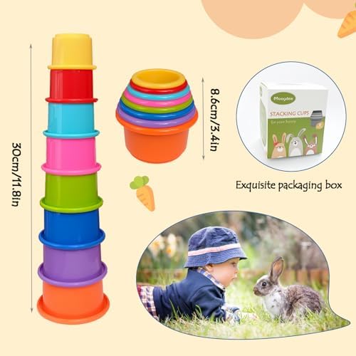 8 Pcs Stacking Cups for Rabbits Guinea Pig - Safe Reusable Bunny Toys Rabbit Toys in Different Sizes, Durable Rainbow Colored Nesting Toys for Bunny Small Animals Hiding Food and Playing