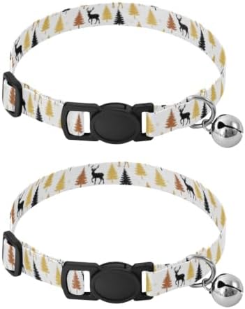 Reindeer Trees White Adjustable Pet Collar, 2 Pack Cat Collars with Bell