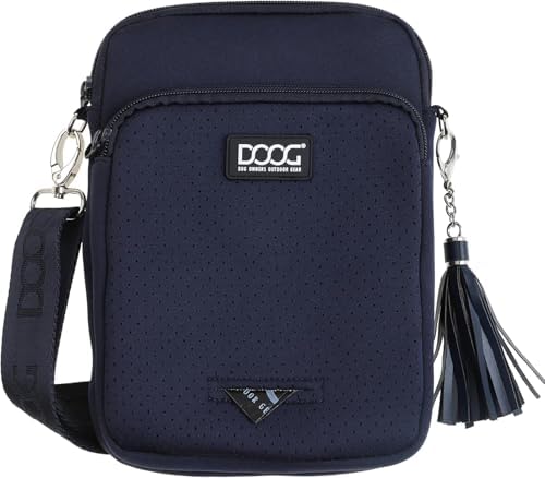 DOOG Neosport Walkie Bag - Lightweight Neoprene Dog Treat Pouch & Crossbody Shoulder Bag with Built-in Poop Bag Dispenser - Hands-Free Everyday Essentials - Navy