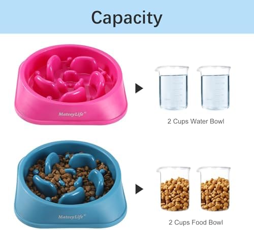 MateeyLife 2-Pack Slow Feeder Dog Bowls, 2 Cups, Dog Puzzle Feeder Bowl