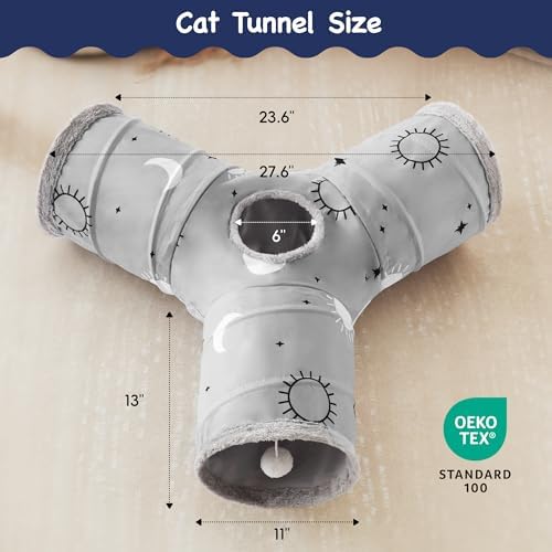 Tempcore Cat Tunnel, 3-Way Collapsible Toy for Indoor Cats, Grey Sun