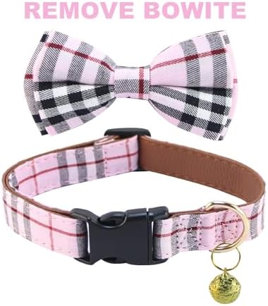 Yizepet Dog Collar and Leash Set-Plaid Puppy Collar with Bow Tie - Adjustable pet Collar for Dogs with Bell, Stylish Pattern for Small Medium or Large Boy and Girl Dog