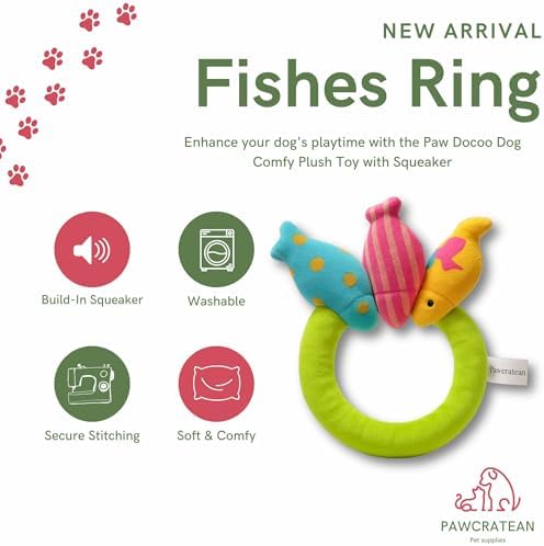 7" Squeaky Plush Toy for Puppies Small Dogs Self Etertainment Washable Soft Made [PET ONLY] (Fish Ring)