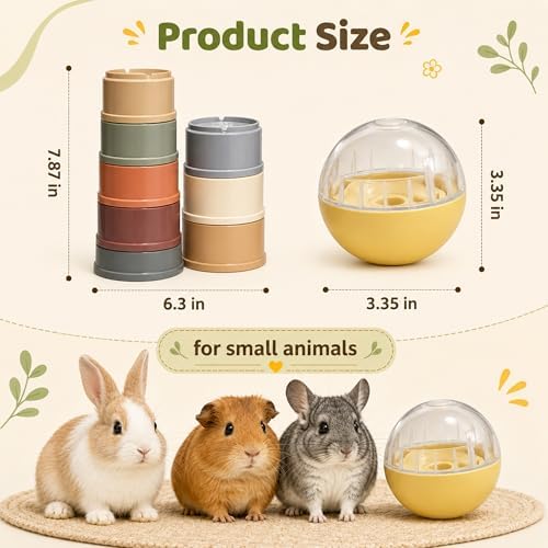 Rabbit Enrichment and Sniffing Toy set,Interactive Bunny Treat Ball & Bunny Stacking Cups toys for Guinea Pig Rabbit and Small Animal, Bunny ToyTreat Dispensing Slow toys for bunnies boredom 2PC