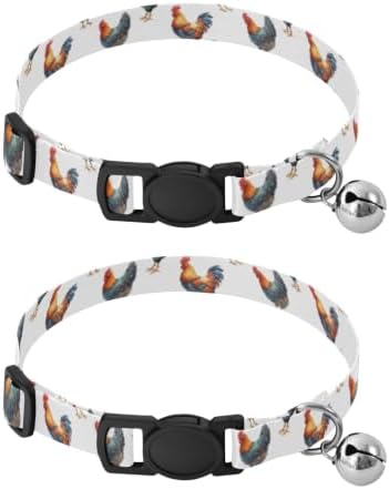 Watercolor Roosters Hens White Metal Bell Included Kitten Collar 2 Pack Lightweight Pet Collar for Cats and Dogs