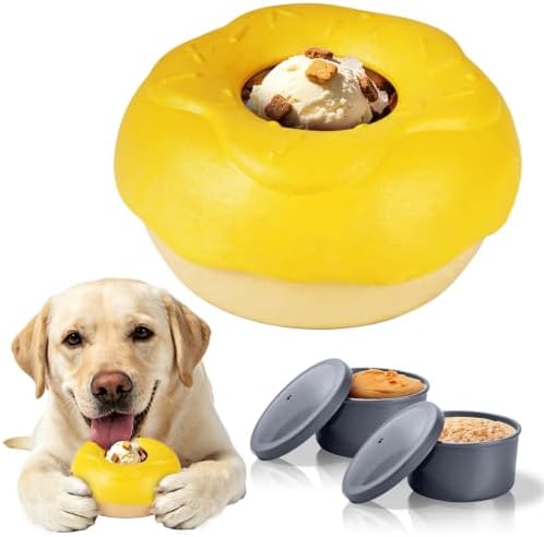 Dog Toy for Aggressive Chewers, Lick Bowl Freezable Treat Toy, Interactive Enrichment Toy, Mental Stimulation for Dogs, Keep Them Busy(Yellow)