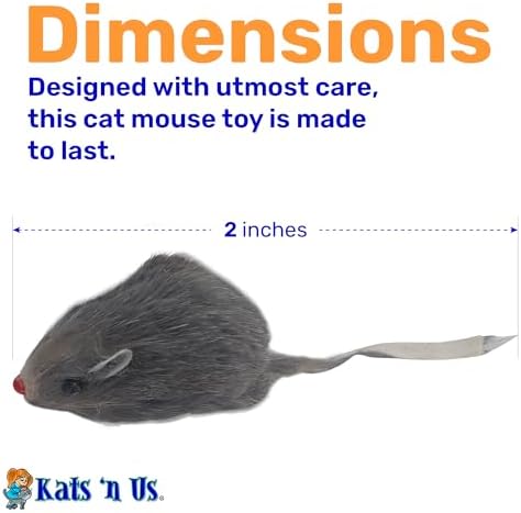 Kats'N Us 2 Inch Real Rabbit Fur Non-Rattle Mouse Cat Toys (5, Gray)