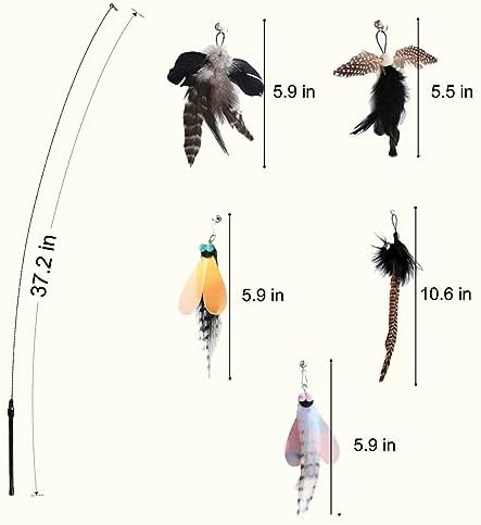 Yauende Cat Feather Toys, Indoor Cat Interactive Toys, 2 PCS Flexible Wire and 5 PCS Cat Feather Toys, for Bored Indoor Cats, Indoor Cat Chase Toys
