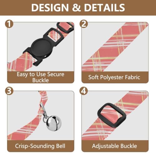 Retro Plaid Soft Cat Collar, 2 Pack Puppy Collar with Bell