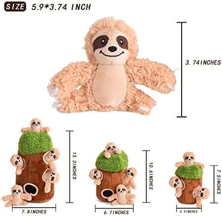 Interactive Squeaky Dog Toys Plush Sloth Dog Toy, Stuffing Woodland Friends Burrow, Dog Toys for Small Medium Large Dogs, Squeaky Plush Dog Toy (Medium)