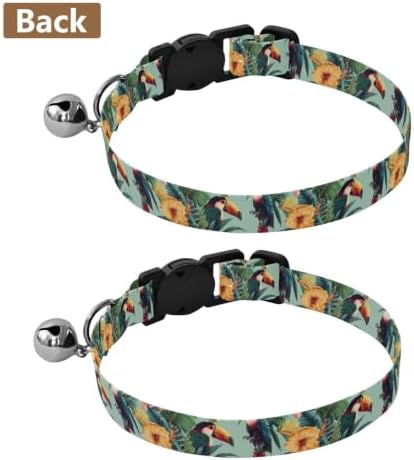 Tropical Flower Parrot Cat Collars 2 Pack Collars for Puppies Adjustable Length 10.6" to 17.1"