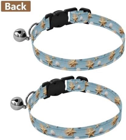 Seashells Wooden Blue Soft Cat Collar, 2 Pack Cat Bell Collar