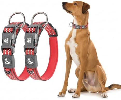 Dog Collar Bundle |Small Red (Width- 5/8", Length - 15"-17") Medium Red (Width- 3/4", Length - 17"-21.5") | Adjustable Padded Dog Collars with Heavy Duty O-Ring | Soft & Comfortable for Dogs