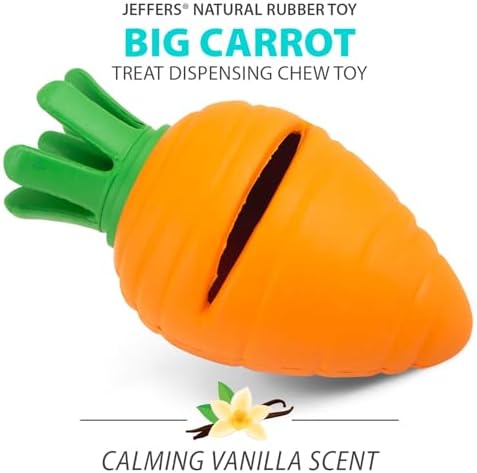 Jeffers Pet Natural Rubber Dog Chew Toy – Carrot, Medium - Treat Dispensing, Vanilla Scent, Durable, Non-Toxic, Dishwasher Safe, Interactive Fetch & Tug Toy - Perfect for Training Medium Chewers