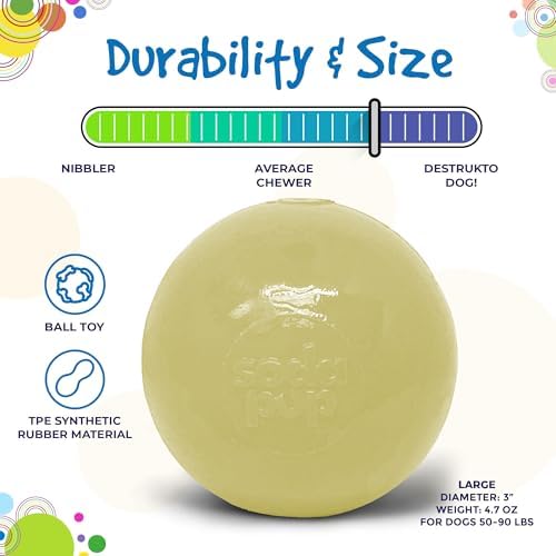 SodaPup Squeaker Ball – Durable Dog Ball Toy, Chew Toy & Floating Retrieving Toy with Squeaker Made in USA from Non-Toxic, Pet-Safe, Food Safe Rubber Material for Bonding, Physical Exercise, & More