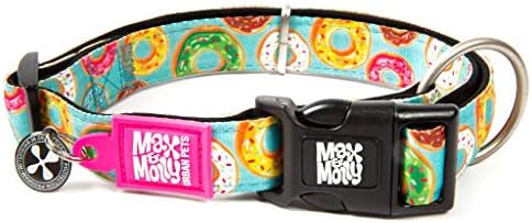 Max & Molly Smart ID Dog Collar with Gotcha! QR Safety Tag and Custom Pet Profile, Soft Padded Neoprene, Waterproof, Donuts, Medium (13-21")