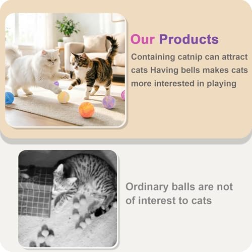 Retro Shaw Catnip Toys Balls with Bell Inside, Wool Yarn Cat Balls, 6 Pack