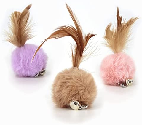 Cat Fluffy Feather Toys Replacement Cat Toy Wand Refills, 6 Pieces Fluffy Cat Toy Feathers Refill, Interactive Cat Teaser Wand Attachments, with Bell