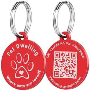 Pet Dwelling Aluminum QR Pet ID Tag – Smart Dog & Cat Tags with Free Personalized Online Profile, Instant Scan Alerts & AI-Powered Insights (Round Red)
