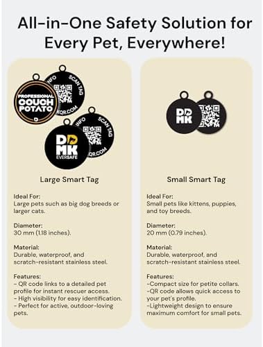 DDMK Smart Pet Tag Set | Includes 3 Tags | QR Code for Instant Alerts | Custom Pet Profiles | Durable & Waterproof | No Subscriptions or Fees |11-Professional Couch Potato
