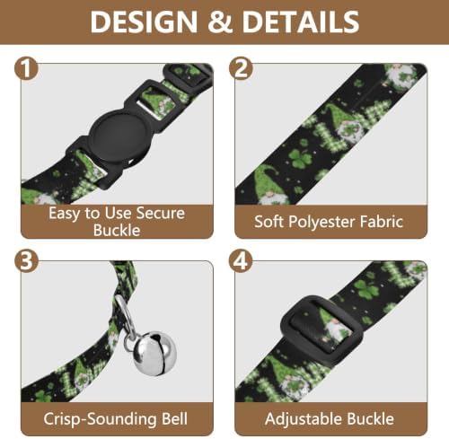 2 Pack Cat Collar Checkered Letters Gnomes Breakaway Cat Collars with Bell, Adjustable Length 10.6" to 17.1"