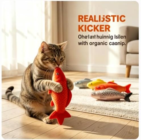 4Pack Realistic Catnip Toys Simulation Fish Shape Realistic Fluffy Catnip Doll Interactive Pets Pillow Chew Bite Supplies for Indoor Cats & Kittens, Soft Durable Teething Pet Gifts for All Breeds