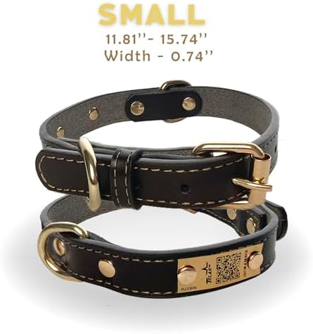 Personalized QR Code Dog Collar - Durable Genuine Leather Pet Collar with Engraved Smart ID Tag, Personalized Dog Collar with Name and Phone Number, Soft Padded Adjustable Neck Strap, Brown