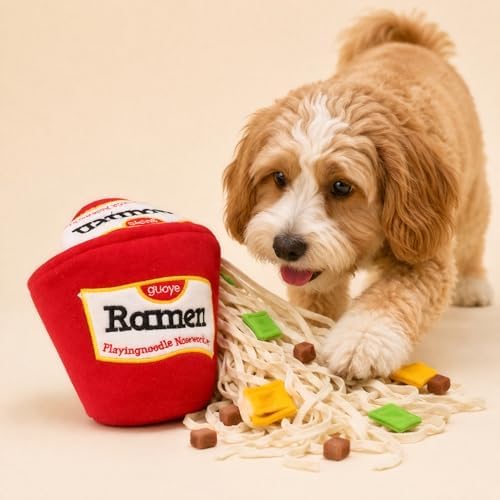 Ramen Cup Dog Toy, Interactive Dog Puzzle Toy, Hide and Seek Snuffle Game, Treat Dispensing Plush Noodle Cup, Nose Work, Food Hiding, Crinkle Toy and Dog Enrichment Game for Small and Medium Dogs