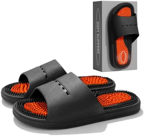 Acupressure Massage Slippers Acupressure Foot Massager Shoes Reflexology Sandals Gift for Men Women Reduce Feet Neuropathy Pain Relief and Tension (Black,US Women 9.5-10/ Men -8.5)