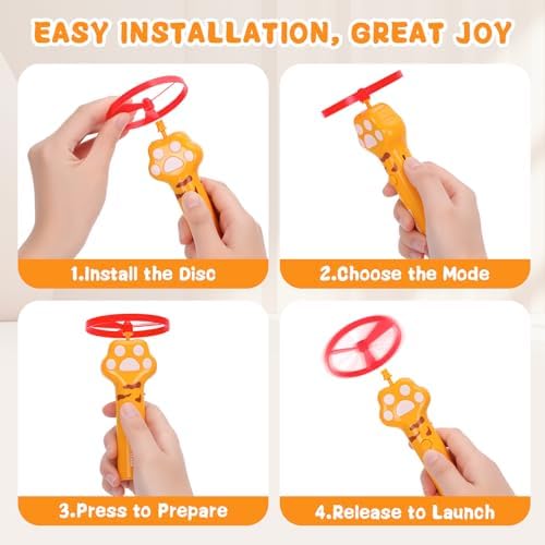 Cat Chase Fetch Toy Rechargeable Disc Launcher with 6 Fly Spinners
