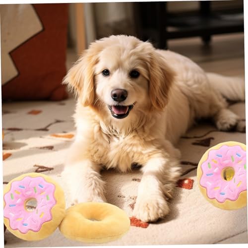 Donut Dog Toy, 6 Inch Bite Squeaker Sound Dog Donut Toys with Exquisite Embroidery, 3Pcs Interactive Soft Plush Toy for Small Medium and Large Dogs.