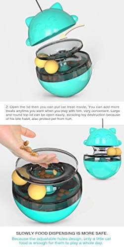 Premium Cat Treat Dispensing Toy, Wobbler Interactive Cat Feeder with Teaser Wand, Adjustable Slow Feeder Ball for Indoor Cats, Kitten Entertainment & Mental Stimulation (Blue)