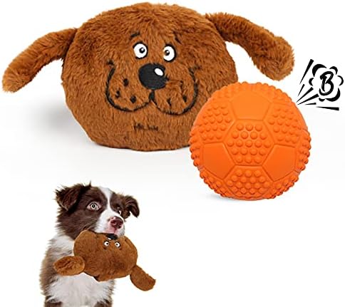 Enjoying Dog Interactive Toys 2-in-1 Dog Plush Squeaky Small Balls Pet Toys Halloween Xmas for Small Medium Large Dogs, Brown Monster