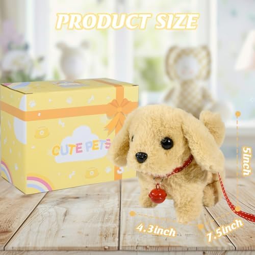 Plush Toys Walking Dog Toys that Can Walk, Bark and Wag Tail,Interactive Electronic Pet Toys Puppy with Leash,Easter Christmas Birthday Gift for Toddlers Kids