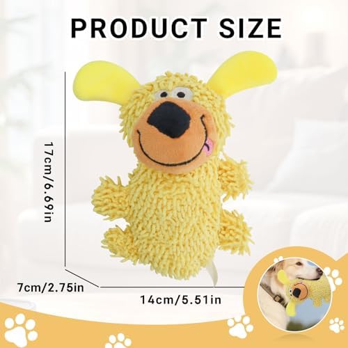 Andiker Dog Squeaky Toy, 7.08 in Cute Puppy Plush Toy with Short Mop Velvet Interactive Dog Toy for Small and Medium Dogs Chewing Teeth Grinding Playing (Yellow)