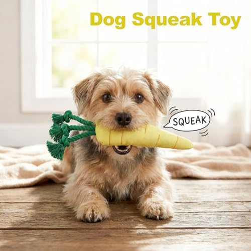 Easter Dog Squeak Toys Cotton Rope Carrot Interactive Stuffed Puppy Teething Toys Durable Canvas Chew Toys for Small Medium Dogs Tough Dog Gifts for Boredom(Carrot)