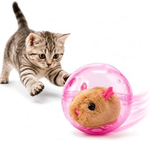 Electric Hamster Ball Cat Toy – Automatic Rolling Animal Pet Rolling Ball, Interactive Hamster Ball Cat Toy for Indoor Cats Exercise and Chase Play (Hamster(Pink))