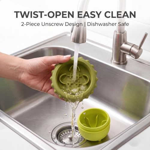 Dog Toy Treat Dispenser, Slow Feeder Puzzle (Grass Green) | 2-in-1 slow feeder & freezable lick toy. Twist-open 2-piece easy clean. Food-grade silicone for small & medium dogs.