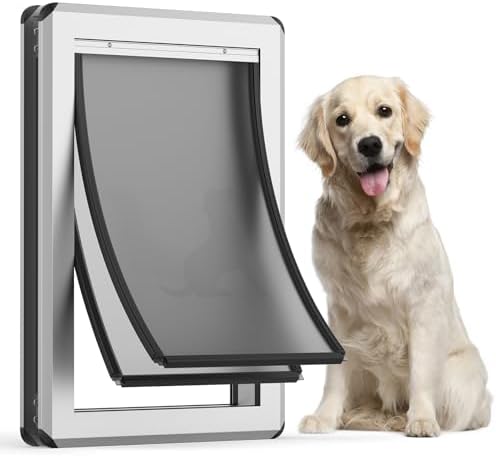Large Dog Door for for Interior/Exterior Doors, Aluminum Frame | Full Seal-Flaps, for Interior and Exterior Doors, Energy-Efficient Insulated Doggy Door, Extreme Weather, Sliding Lock Panel