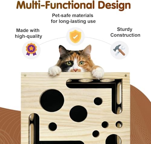 Cat Scratch Puzzle Enrichment Box, Interactive Cat Toy for 3 Balls, Integrated Cat Nail File Scratcher - Stress Free Alternative to Clippers & Grinders for Indoor Cats