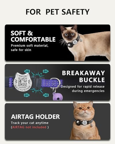 Cat Collar with AirTag Holder, QR Code Tag and Bell (Neon Green)