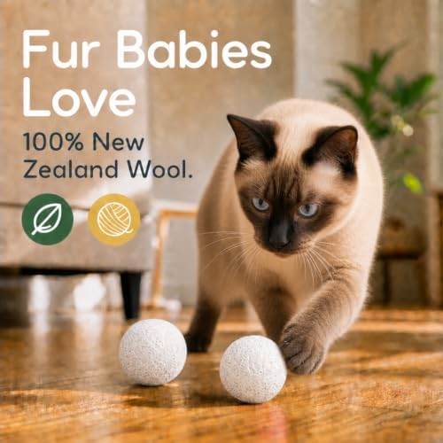 Balls for Cats - Felt Wool Cat Toy Balls for Small Pet Fetch and Play - Eco Friendly Quiet Wool Ball Cat Toy for Cats and Kittens - Choose Your Colors (White)